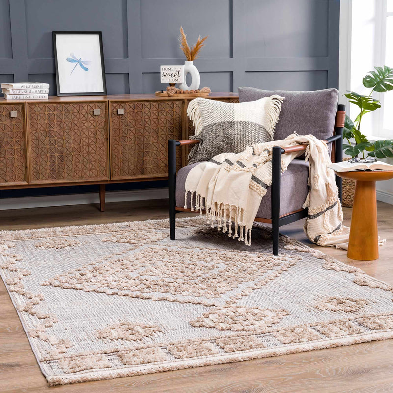 Ivory and Brown Cable Knit design Geometrical Carved Texture Area Rug - The Rug Decor
