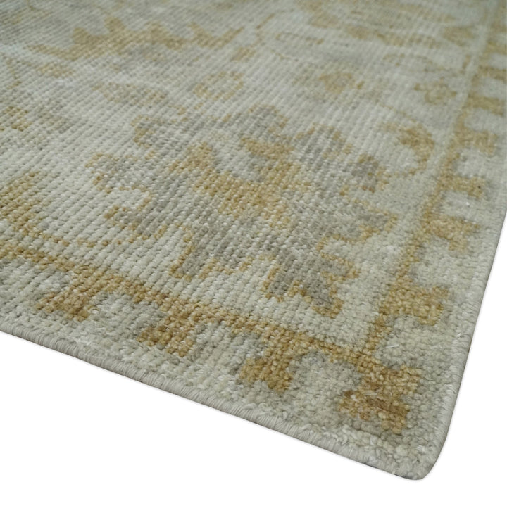 Ivory and Brown distressed finished Traditional Floral Low Pile Multi Size wool Area Rug - The Rug Decor