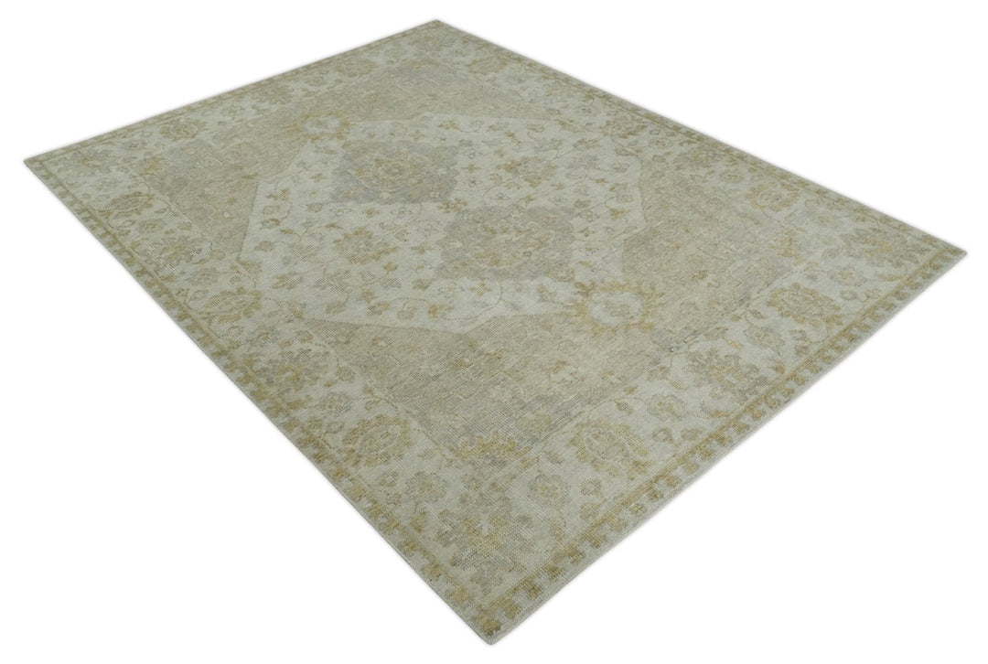 Ivory and Brown distressed finished Traditional Floral Low Pile Multi Size wool Area Rug - The Rug Decor