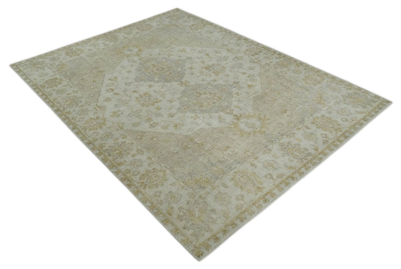 Ivory and Brown distressed finished Traditional Floral Low Pile Multi Size wool Area Rug - The Rug Decor