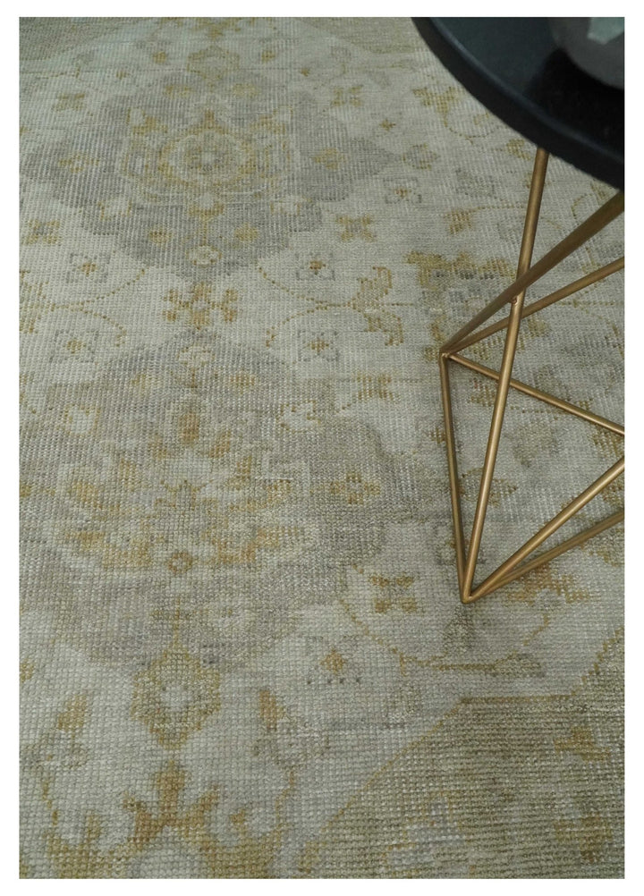 Ivory and Brown distressed finished Traditional Floral Low Pile Multi Size wool Area Rug - The Rug Decor