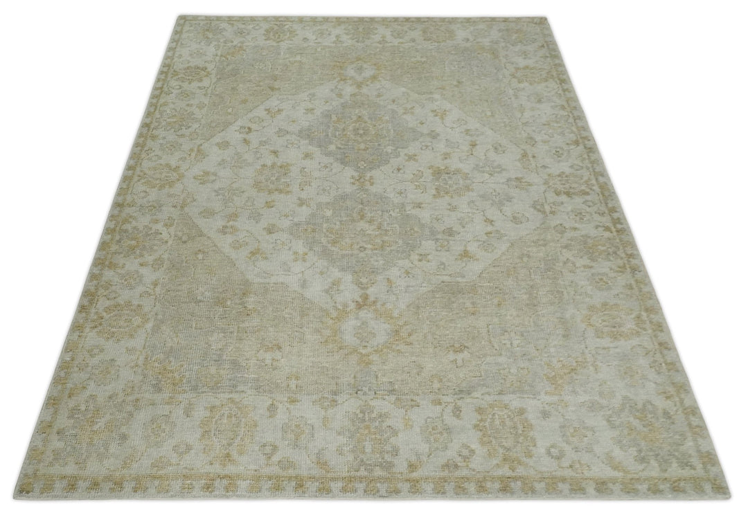 Ivory and Brown distressed finished Traditional Floral Low Pile Multi Size wool Area Rug - The Rug Decor
