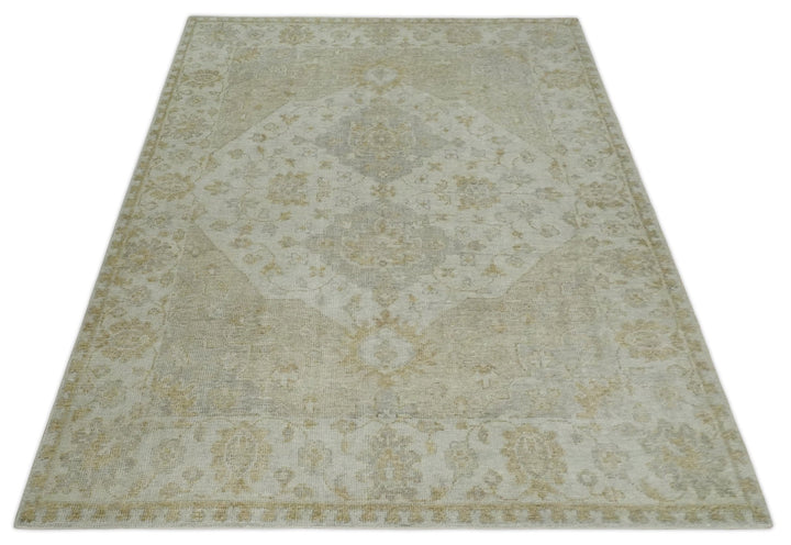 Ivory and Brown distressed finished Traditional Floral Low Pile Multi Size wool Area Rug - The Rug Decor