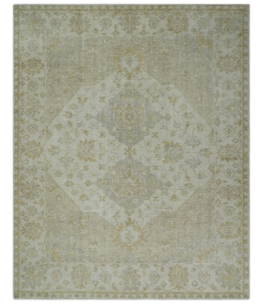 Ivory and Brown distressed finished Traditional Floral Low Pile Multi Size wool Area Rug - The Rug Decor