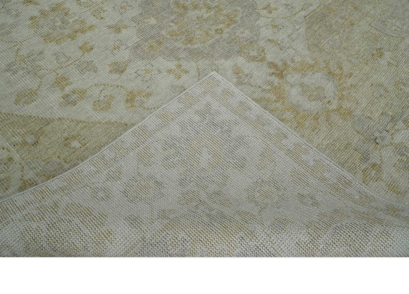 Ivory and Brown distressed finished Traditional Floral Low Pile Multi Size wool Area Rug - The Rug Decor