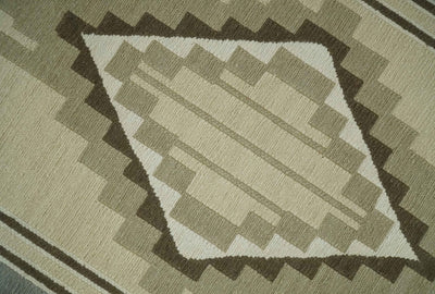 Ivory and Charcoal 5x8 Stripes Pattern Hand Woven Soumak Dhurrie Wool Area Rug - The Rug Decor