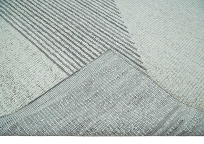 Ivory and Charcoal Traditional Stripes Hand Knotted 8x10 Wool Area Rug - The Rug Decor