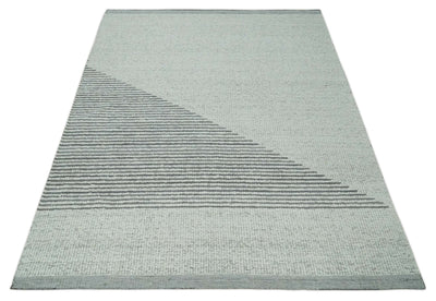 Ivory and Charcoal Traditional Stripes Hand Knotted 8x10 Wool Area Rug - The Rug Decor