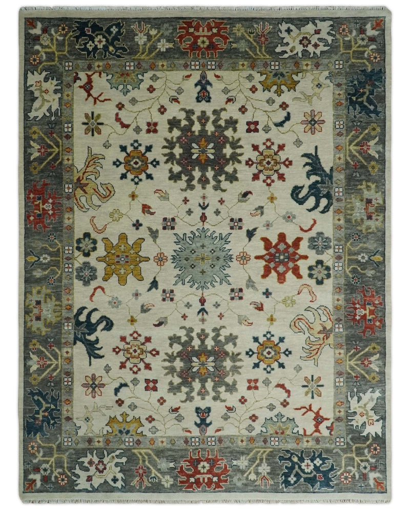 Ivory and Gray Floral Oushak Hand Knotted 5x8, 6x9, 8x10, 9x12, 10x14, 12x15 Persian Wool Area Rug | TRDCP978 - The Rug Decor