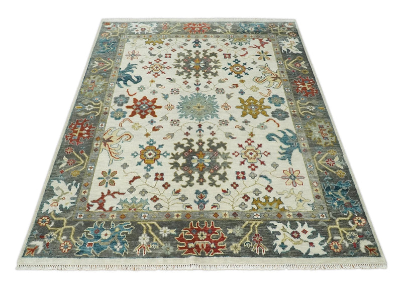 Ivory and Gray Floral Oushak Hand Knotted 5x8, 6x9, 8x10, 9x12, 10x14, 12x15 Persian Wool Area Rug | TRDCP978 - The Rug Decor