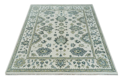 Ivory and Gray Floral Oushak Hand Knotted 8x10 Persian Wool Area Rug | TRDCP1204810 - The Rug Decor
