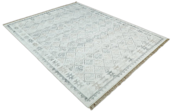 Ivory and Gray Kilim Rug made with Fine wool and Viscose | SE2 - The Rug Decor