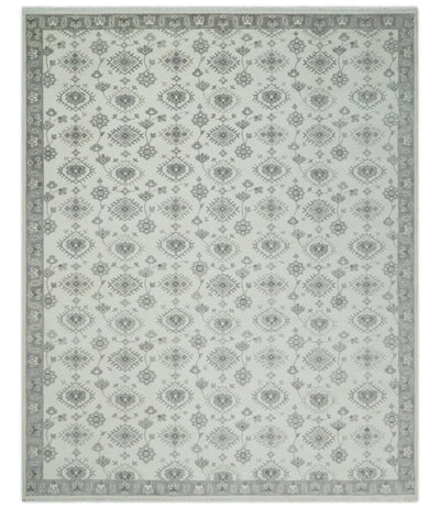 Ivory and Gray Persian 6x9, 8x10 and 9x12 Hand Knotted Traditional Antique Textured Low Pile Wool Rug | TRD54758 - The Rug Decor