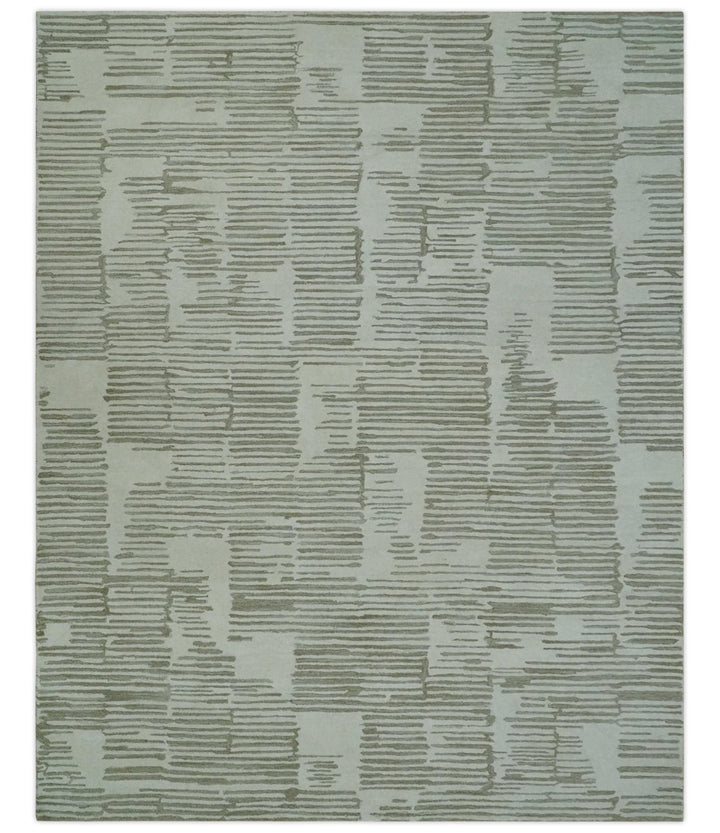 Ivory and Olive Modern Stripes Design Hand Tufted 8x10 wool Area Rug, Kids, Living Room and Bedroom Rug - The Rug Decor