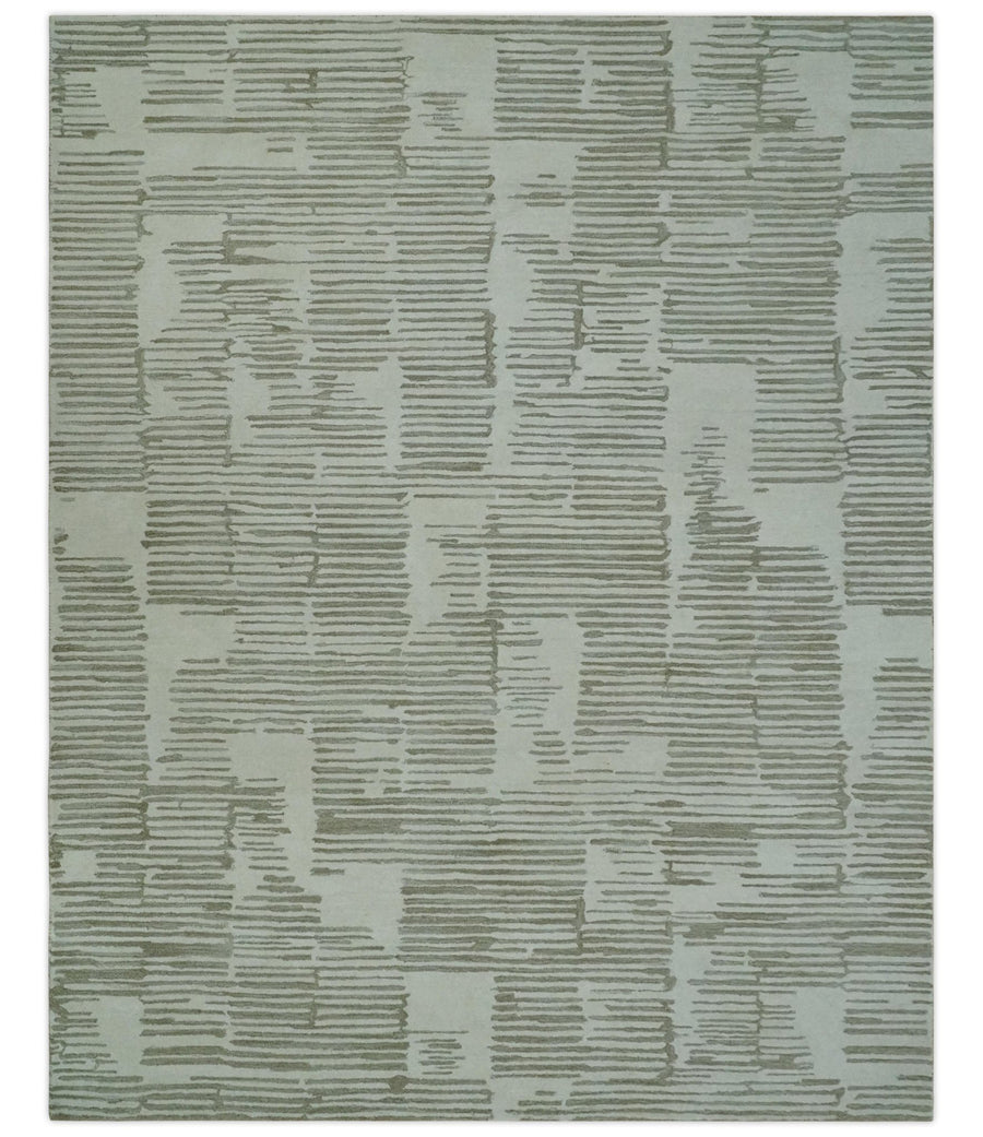 Ivory and Olive Modern Stripes Design Hand Tufted 8x10 wool Area Rug, Kids, Living Room and Bedroom Rug - The Rug Decor