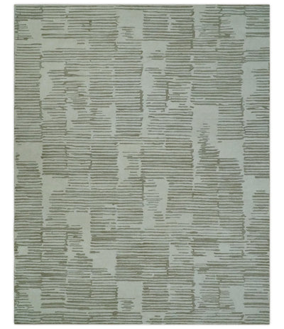 Ivory and Olive Modern Stripes Design Hand Tufted 8x10 wool Area Rug, Kids, Living Room and Bedroom Rug - The Rug Decor