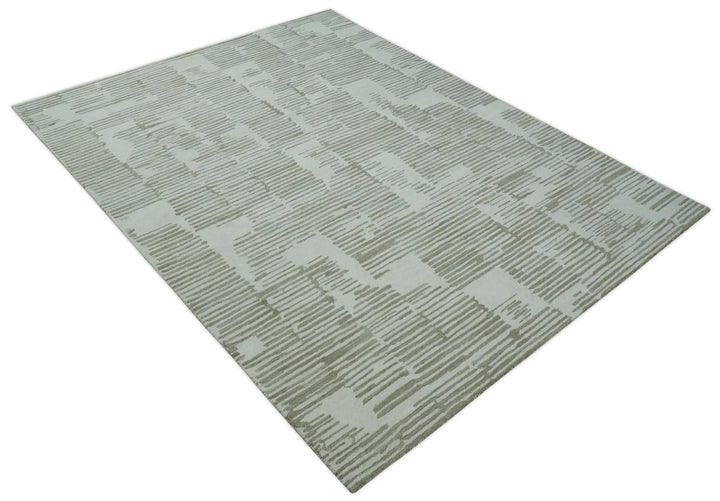 Ivory and Olive Modern Stripes Design Hand Tufted 8x10 wool Area Rug, Kids, Living Room and Bedroom Rug - The Rug Decor