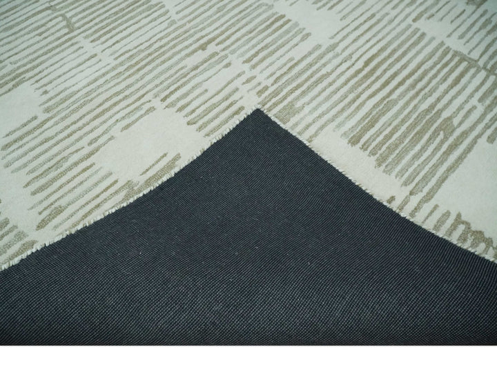 Ivory and Olive Modern Stripes Design Hand Tufted 8x10 wool Area Rug, Kids, Living Room and Bedroom Rug - The Rug Decor