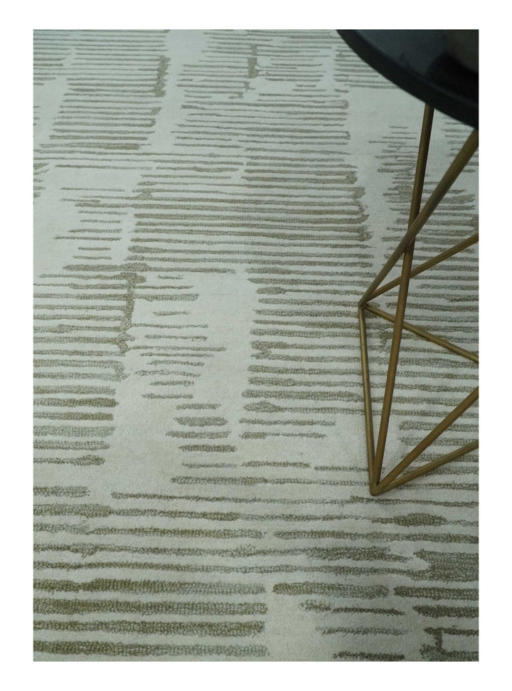 Ivory and Olive Modern Stripes Design Hand Tufted 8x10 wool Area Rug, Kids, Living Room and Bedroom Rug - The Rug Decor