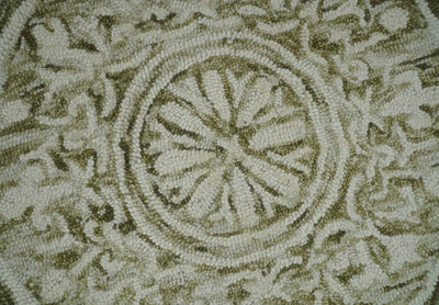 Ivory and Olive Traditional Design Hand Hooked Wool Area Rug - The Rug Decor