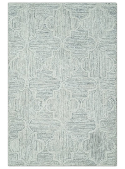 Ivory and Silver Modern Geometric Hand Tufted 2x3, 3x5, 5x8, 6x9, 8x10 and 9x12 Natural Wool Area Rug | UL51 - The Rug Decor