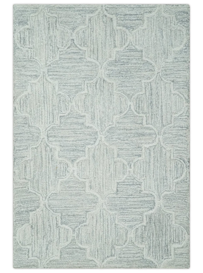 Ivory and Silver Modern Geometric Hand Tufted 2x3, 3x5, 5x8, 6x9, 8x10 and 9x12 Natural Wool Area Rug | UL51 - The Rug Decor