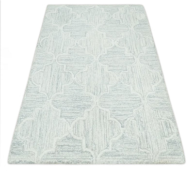 Ivory and Silver Modern Geometric Hand Tufted 2x3, 3x5, 5x8, 6x9, 8x10 and 9x12 Natural Wool Area Rug | UL51 - The Rug Decor