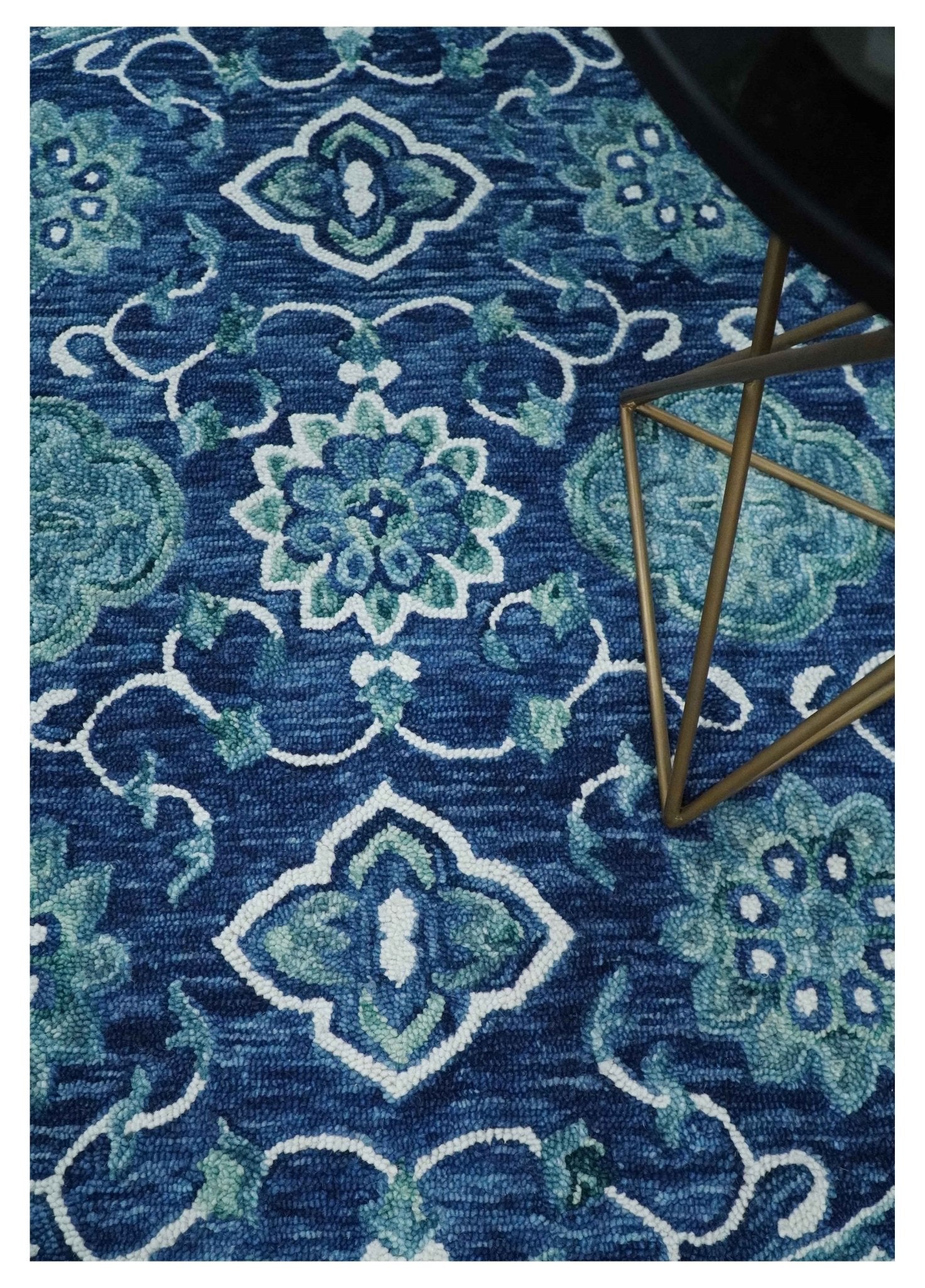Multi size Round Blue Aqua and Ivory Heriz Hand Tufted Floral Wool Rug –  The Rug Decor