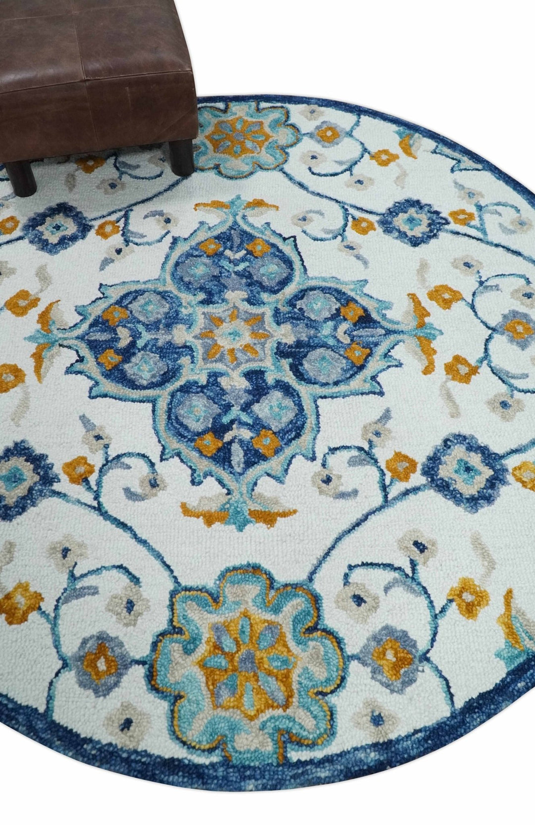 Colorful floral blue 5 foot hot round rug