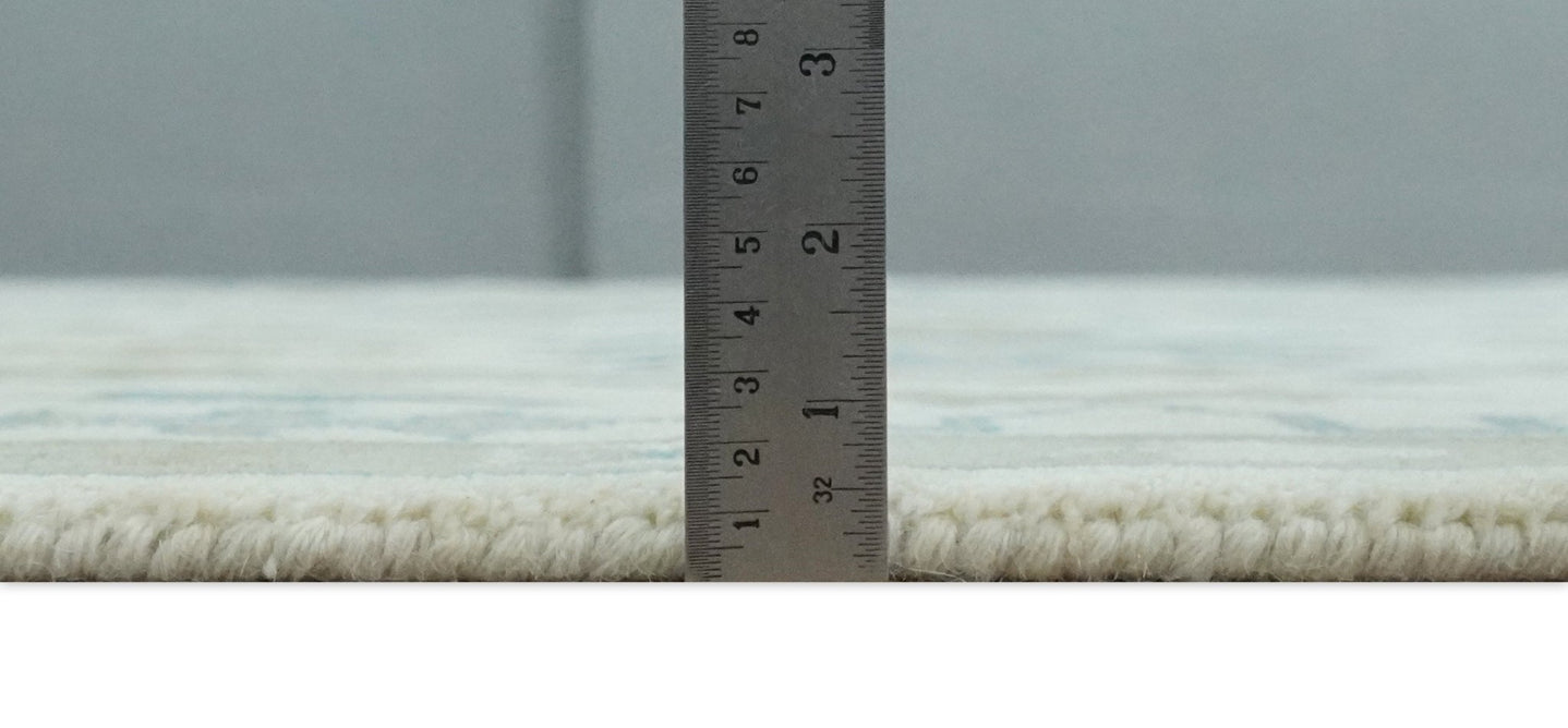 Ivory, Beige and Teal Hand Knotted Antique 9x13 Traditional Oushak Wool Rug - The Rug Decor