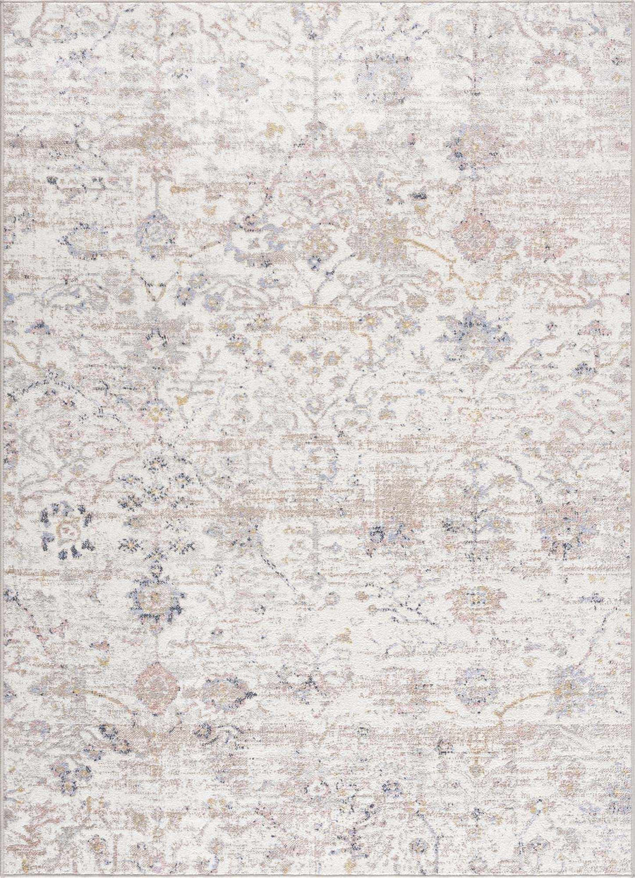 Ivory, Beige, Peach and Charcoal Antique Floral Washable Area Rug - The Rug Decor