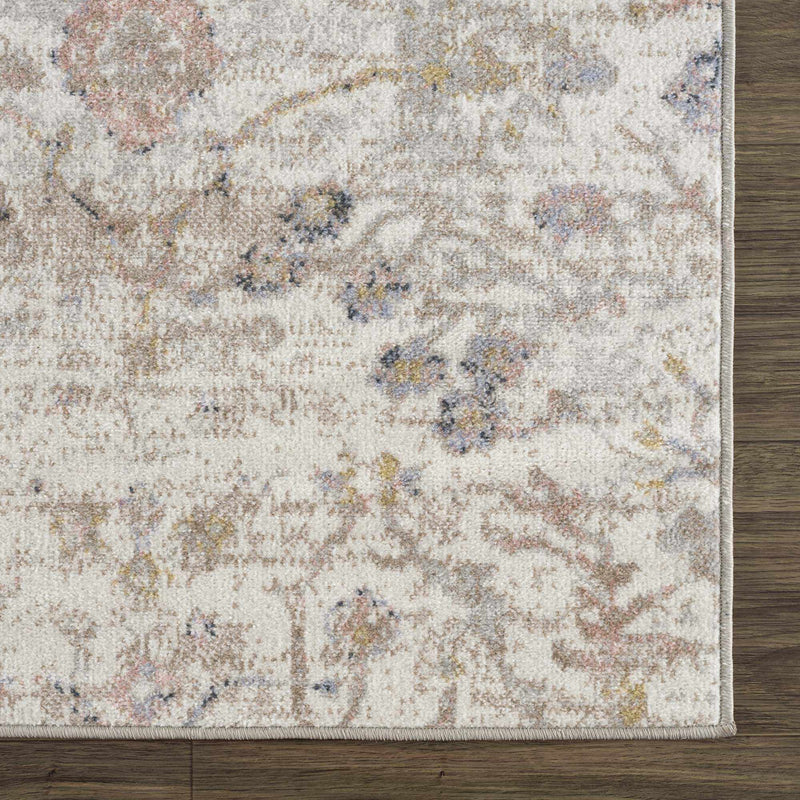 Ivory, Beige, Peach and Charcoal Antique Floral Washable Area Rug - The Rug Decor