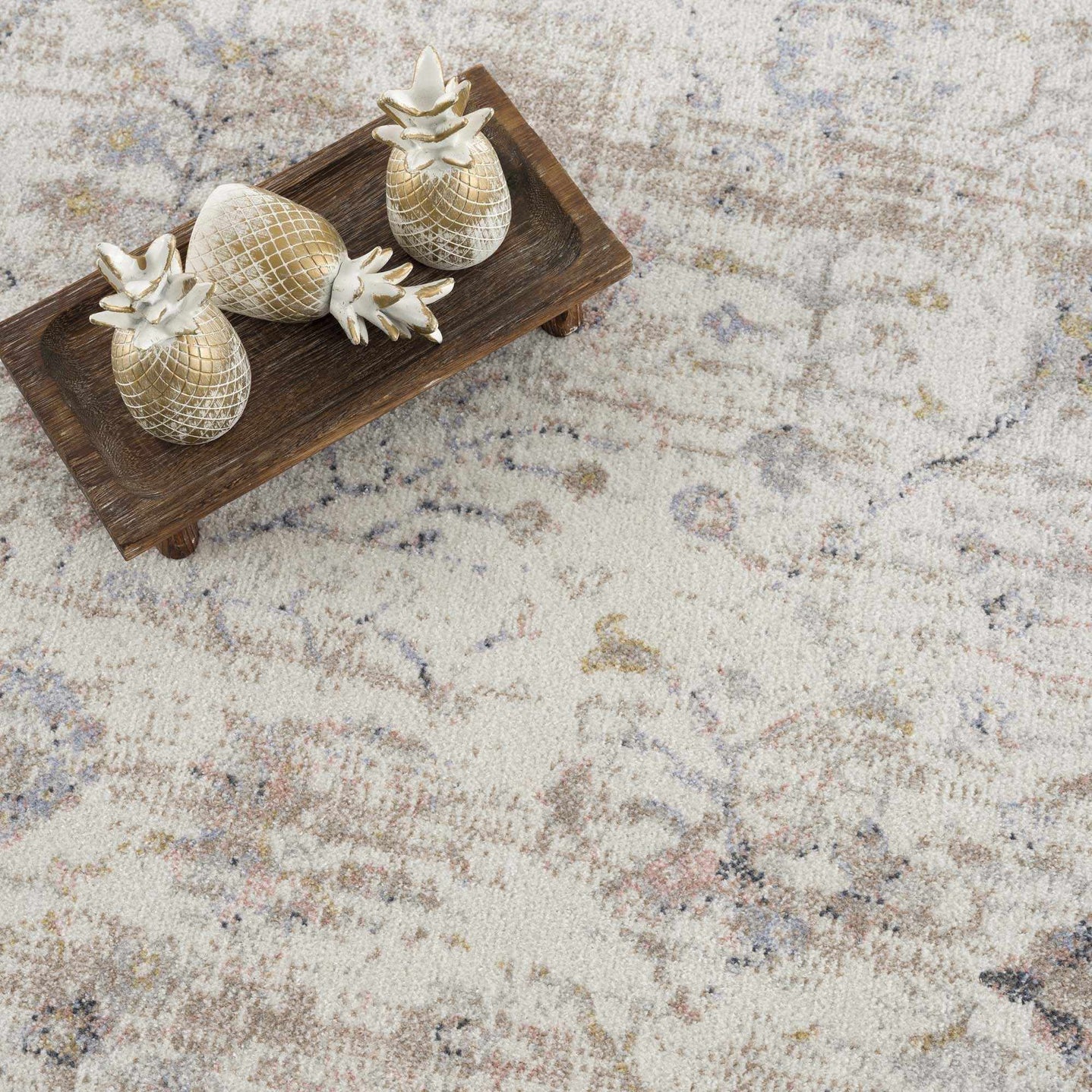 Ivory, Beige, Peach and Charcoal Antique Floral Washable Area Rug - The Rug Decor