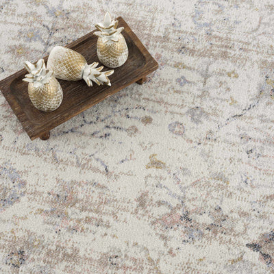 Ivory, Beige, Peach and Charcoal Antique Floral Washable Area Rug - The Rug Decor