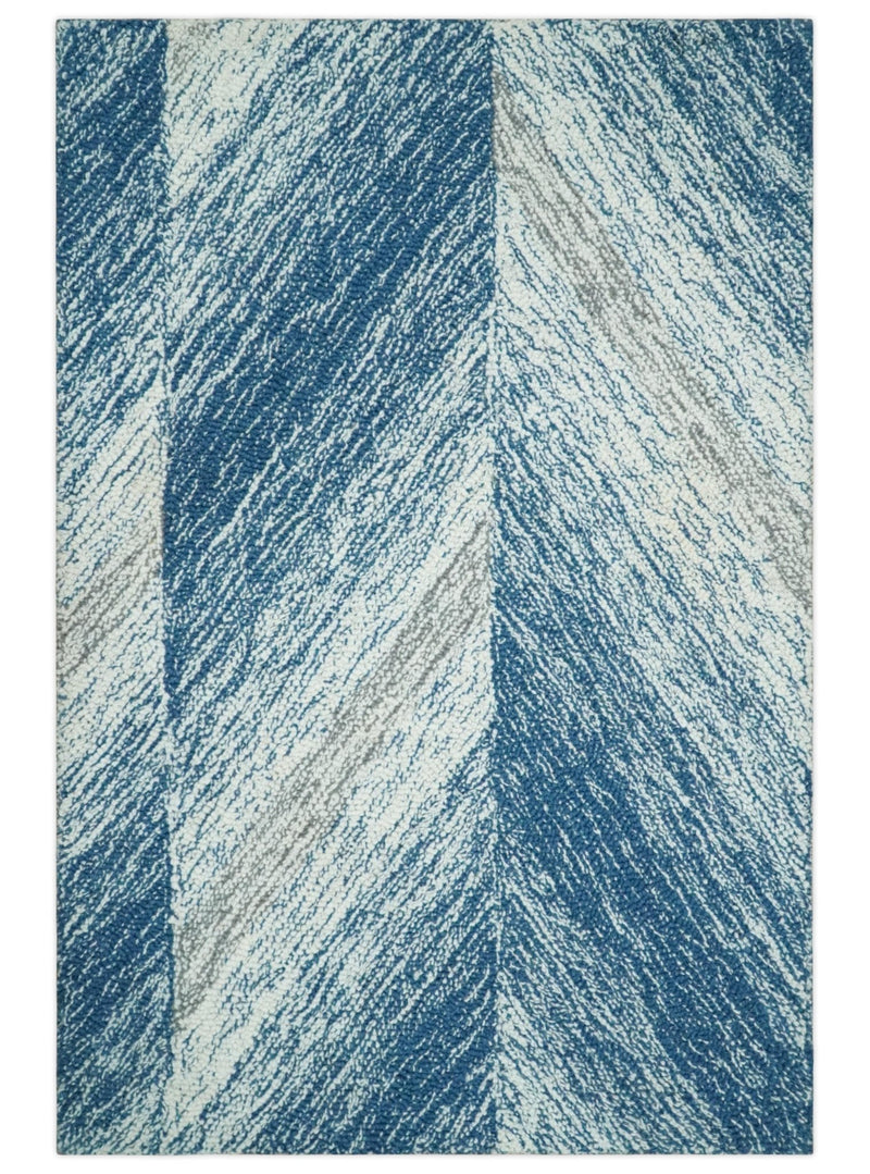Ivory, Blue and Brown Shaded Wool Hand Woven 2x3, 3x5, 5x8, 6x9, 8x10 and 9x12 Layering Area Rug | UL68 - The Rug Decor