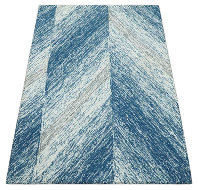 Ivory, Blue and Brown Shaded Wool Hand Woven 2x3, 3x5, 5x8, 6x9, 8x10 and 9x12 Layering Area Rug | UL68 - The Rug Decor