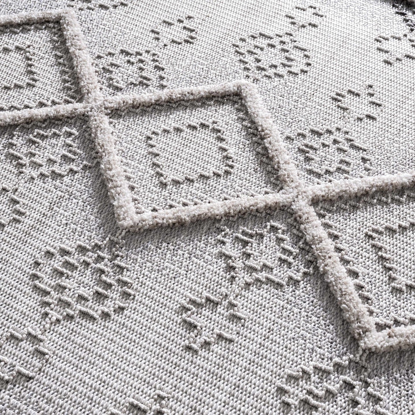 Ivory, Brown and charcoal Flatwoven Knit design Geometrical Carved Texture Area Rug - The Rug Decor