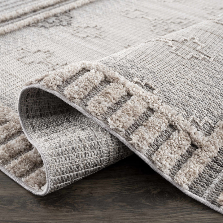 Ivory, Brown and charcoal Flatwoven Knit design Geometrical Carved Texture Area Rug - The Rug Decor