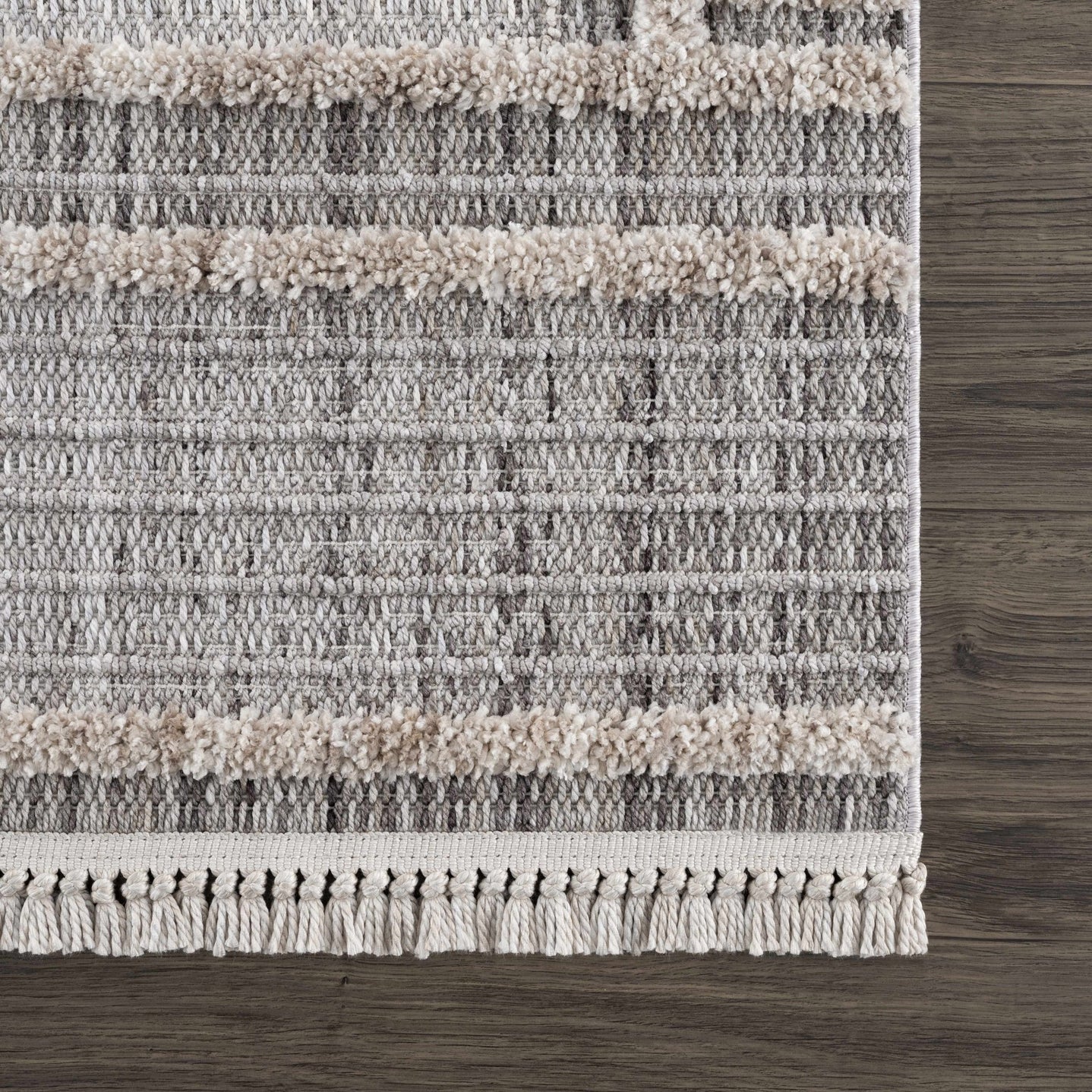 Ivory, Brown and charcoal Flatwoven Knit design Geometrical Carved Texture Area Rug - The Rug Decor