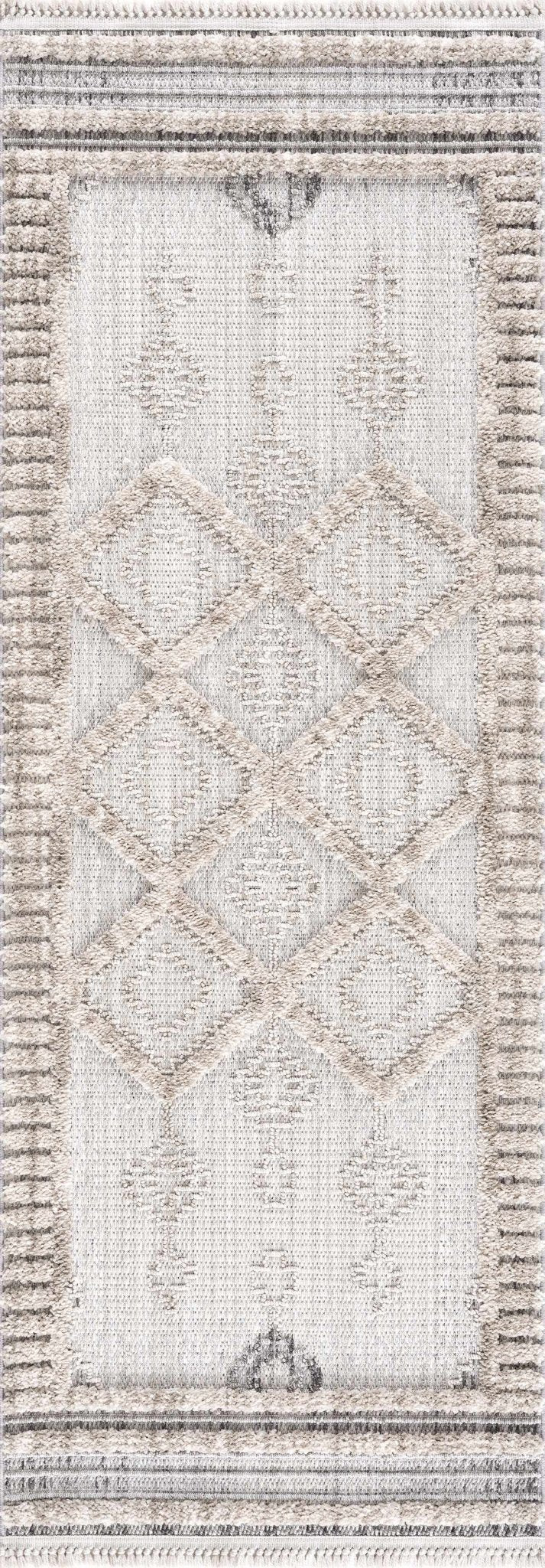 Ivory, Brown and charcoal Flatwoven Knit design Geometrical Carved Texture Area Rug - The Rug Decor