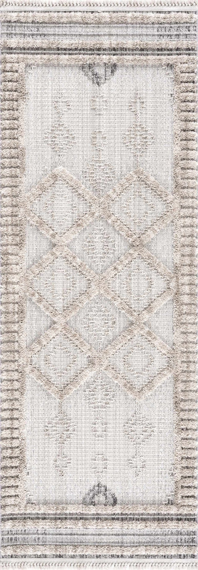 Ivory, Brown and charcoal Flatwoven Knit design Geometrical Carved Texture Area Rug - The Rug Decor