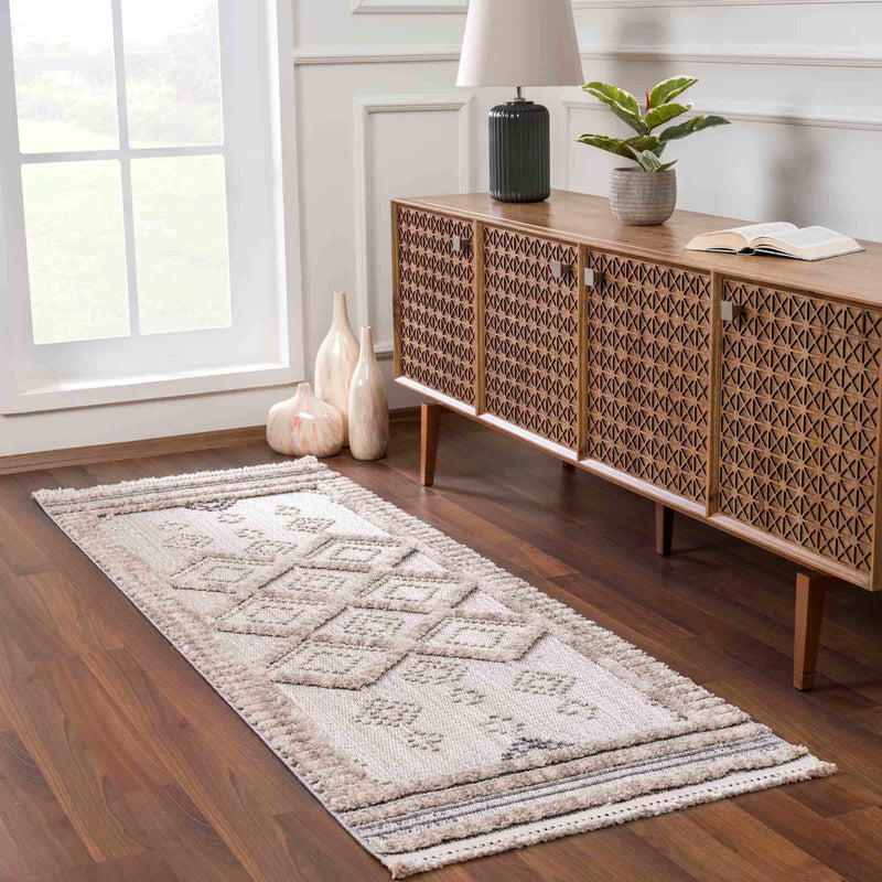 Ivory, Brown and charcoal Flatwoven Knit design Geometrical Carved Texture Area Rug - The Rug Decor