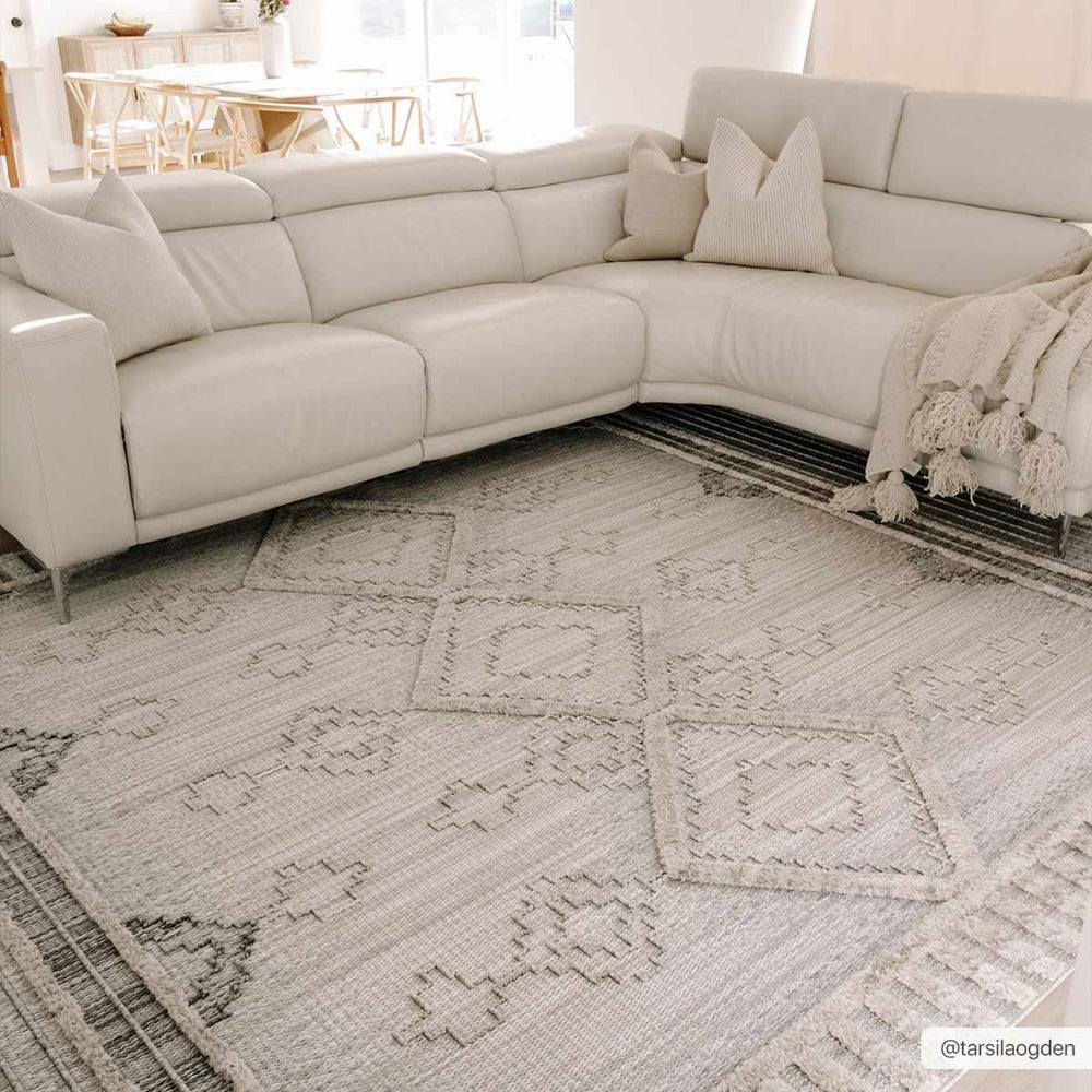 Ivory, Brown and charcoal Flatwoven Knit design Geometrical Carved Texture Area Rug - The Rug Decor