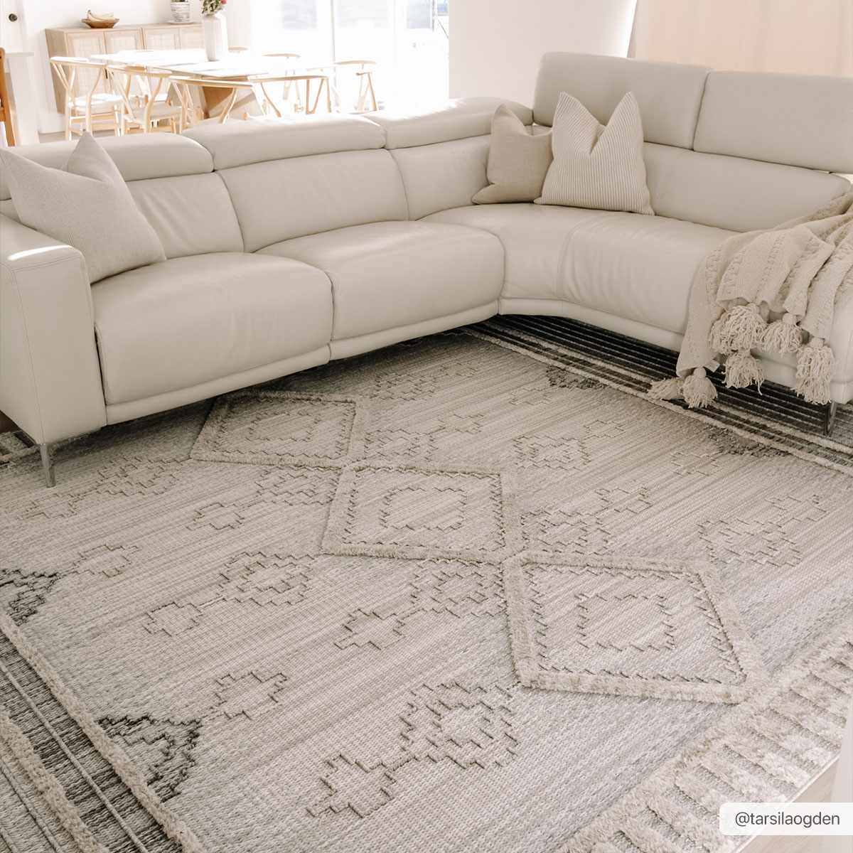 Ivory, Brown and charcoal Flatwoven Knit design Geometrical Carved Texture Area Rug - The Rug Decor
