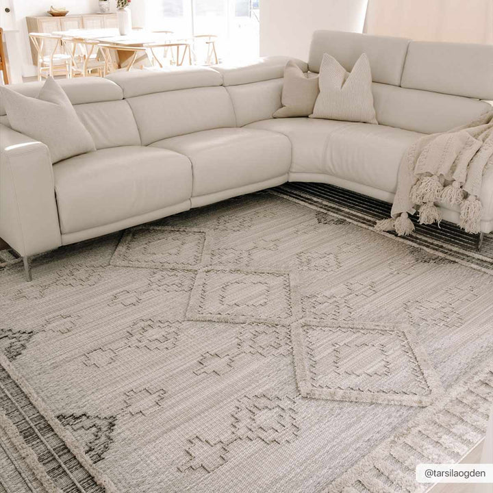 Ivory, Brown and charcoal Flatwoven Knit design Geometrical Carved Texture Area Rug - The Rug Decor