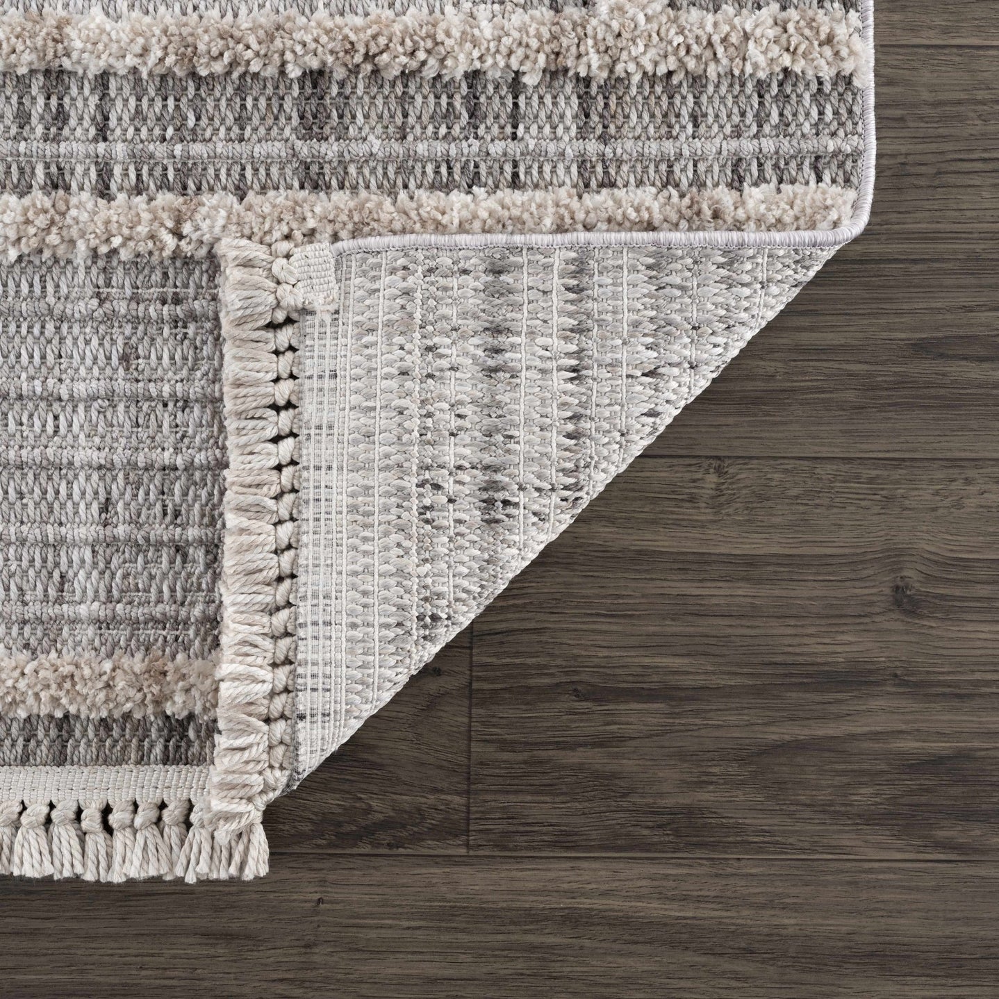 Ivory, Brown and charcoal Flatwoven Knit design Geometrical Carved Texture Area Rug - The Rug Decor