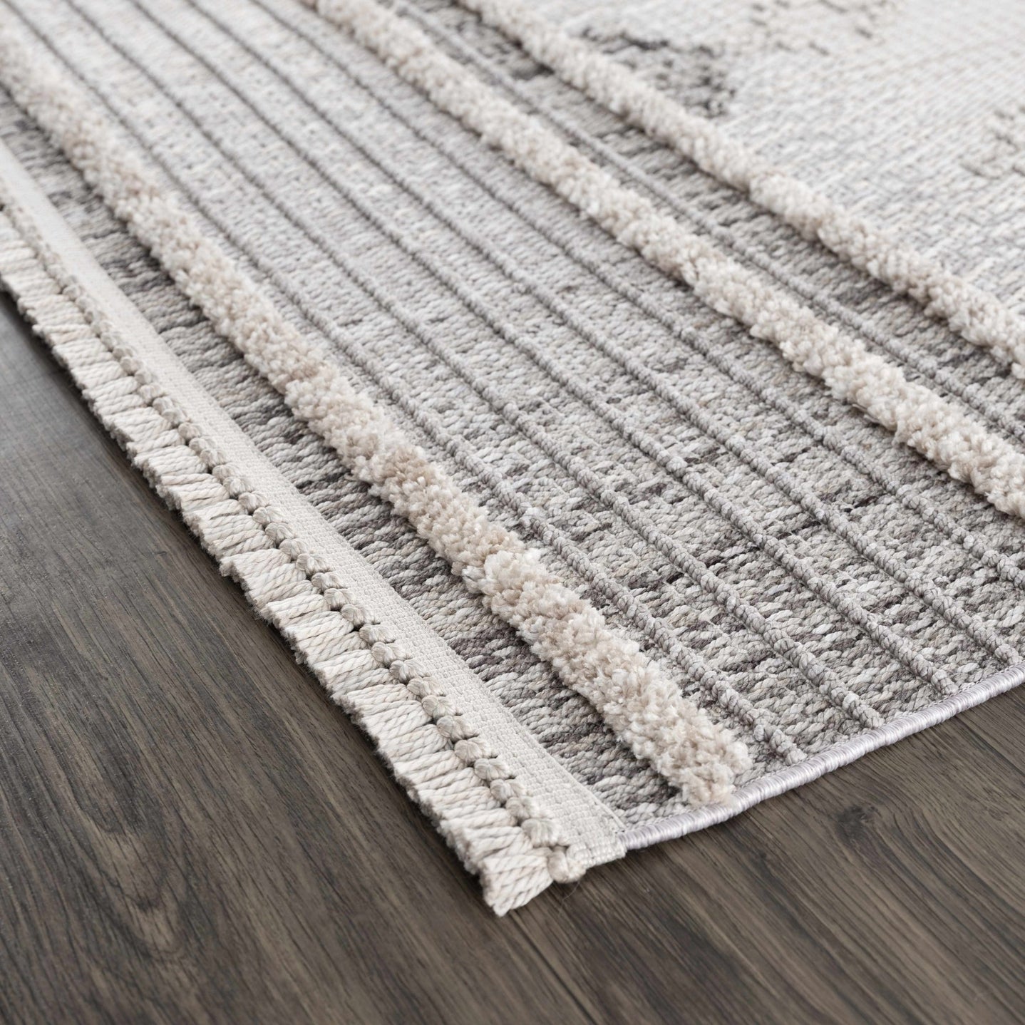Ivory, Brown and charcoal Flatwoven Knit design Geometrical Carved Texture Area Rug - The Rug Decor