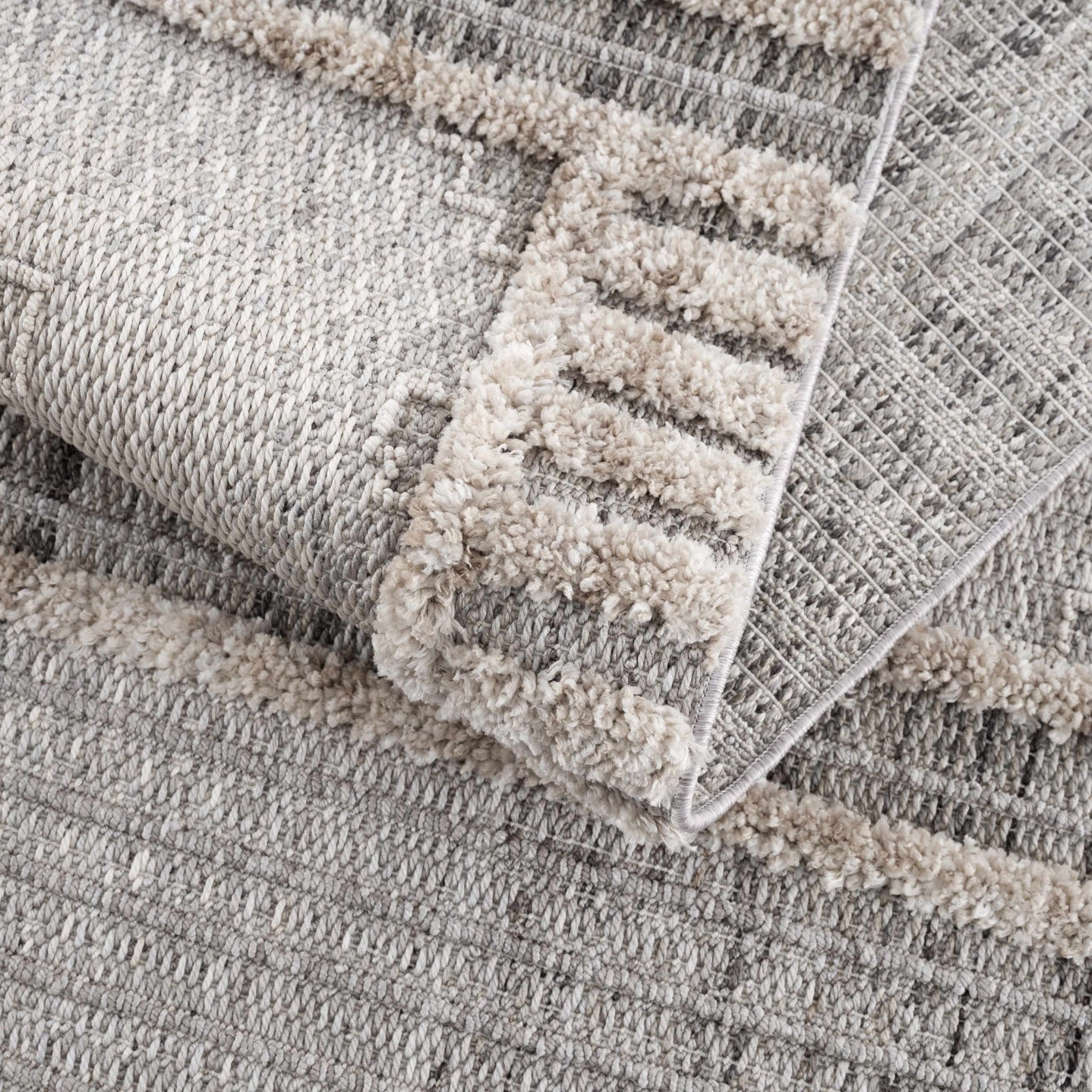 Ivory, Brown and charcoal Flatwoven Knit design Geometrical Carved Texture Area Rug - The Rug Decor