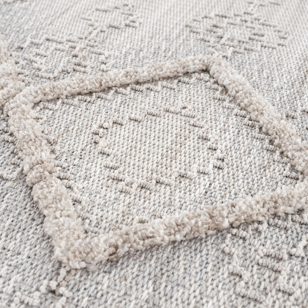 Ivory, Brown and charcoal Flatwoven Knit design Geometrical Carved Texture Area Rug - The Rug Decor