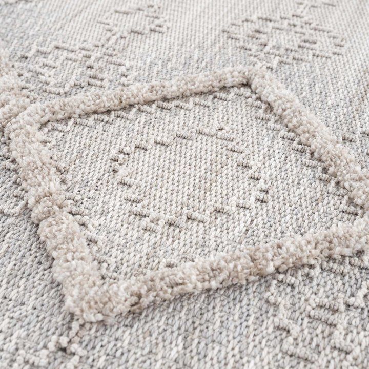Ivory, Brown and charcoal Flatwoven Knit design Geometrical Carved Texture Area Rug - The Rug Decor